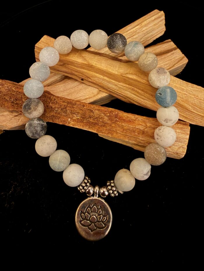 Mala armband Amazoniet met lotus bedeltje RVS - 10 mm