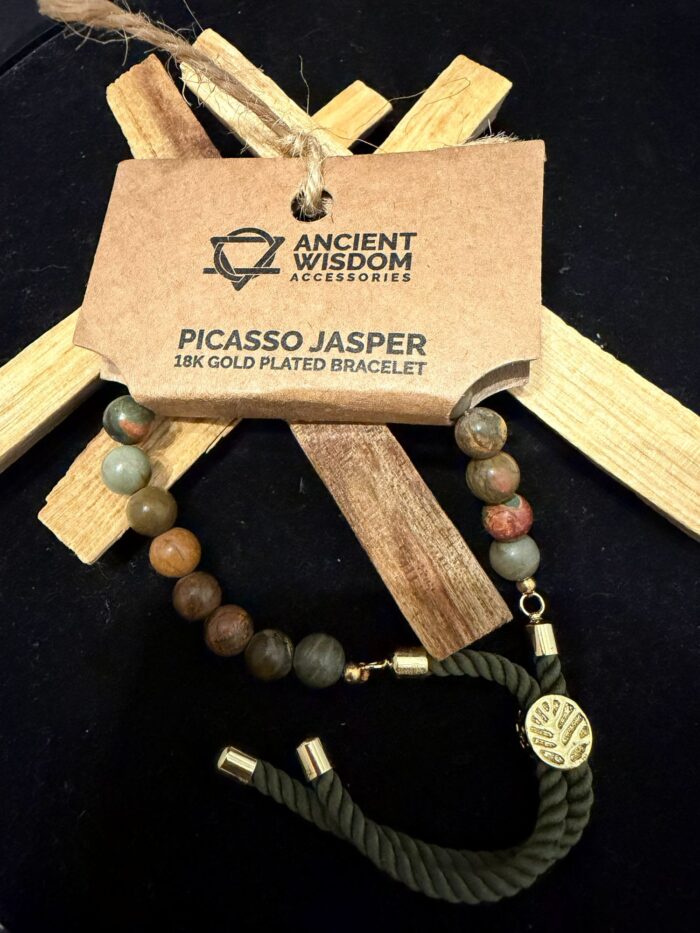 Trekkoord armband Picasso Jaspis met s925 zilver sluiting - 6 mm